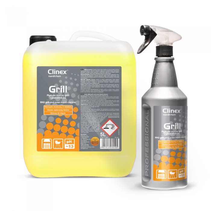 Clinex Grill, πανίσχυρο καθαριστικό για καμμένα λίπη, καπνιά, σε σχάρες, BBQ, φούρνους, 1L, 5L