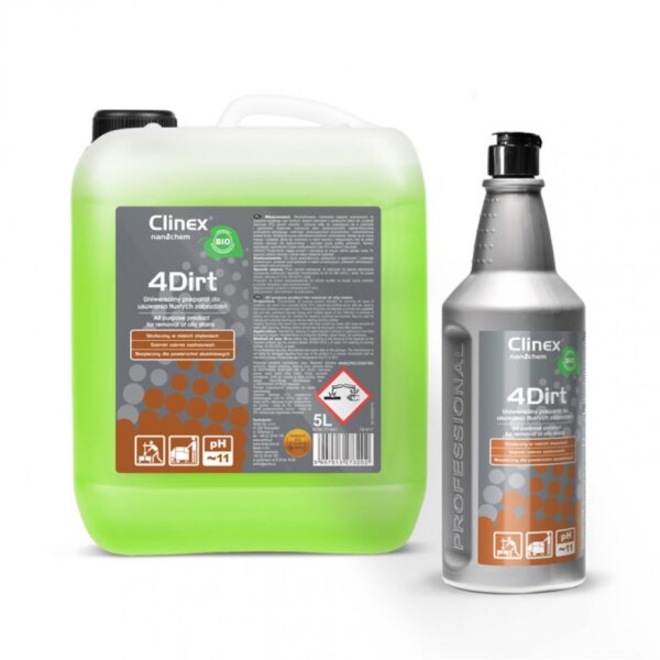 Clinex 4Dirt, καθαριστικό γενικής χρήσης για σκληρή βρωμιά & λίπος σε επιφάνειες και ρούχα εργασίας 1L , 5L